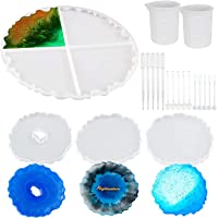Woohome 4 PCS Molde Silicona Resina Rebanada de Agata Ola- Rompecabezas Molde de Resina Grande Posavasos Irregular para…